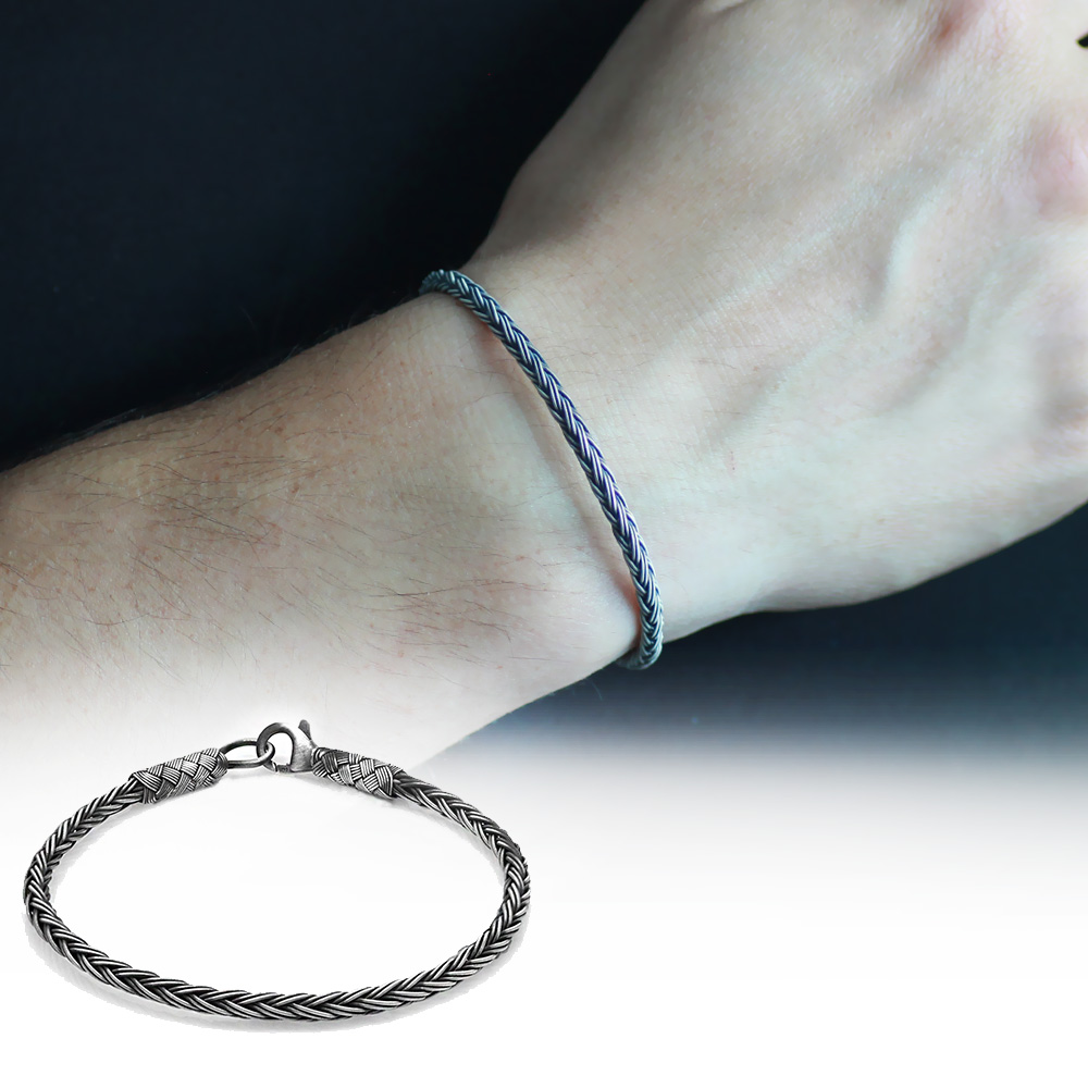 El İşçiliği Modern Foxtail Tasarım 1000 Ayar Gümüş Kazaz Erkek Bileklik - 1