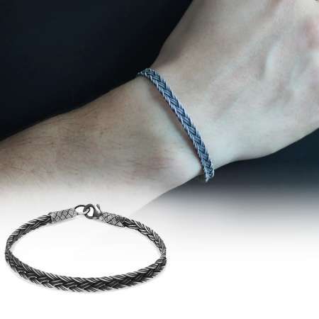 El İşçiliği Modern Tasarım 1000 Ayar Gümüş Kazaz Erkek Bileklik - Tesbihane