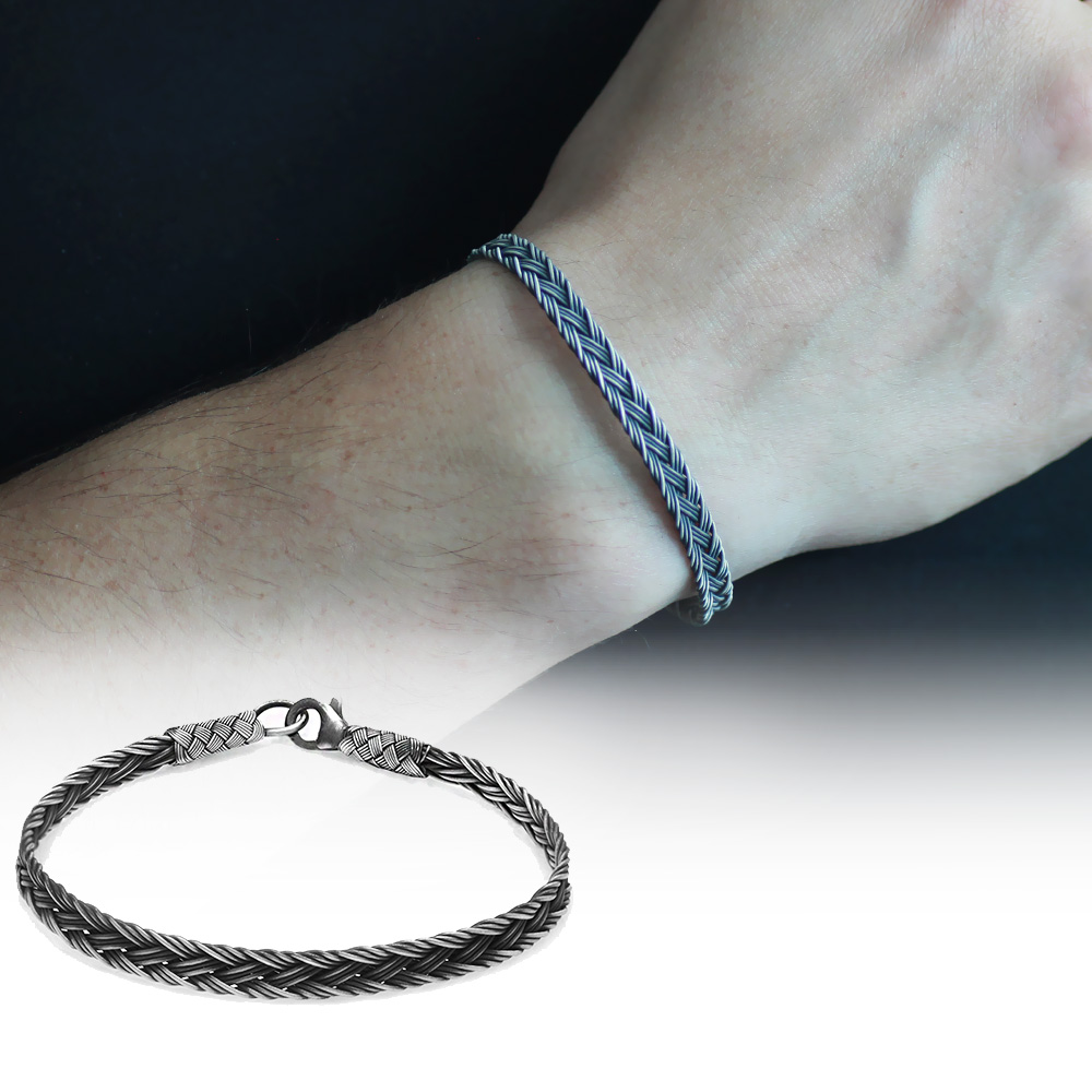 El İşçiliği Modern Tasarım 1000 Ayar Gümüş Kazaz Erkek Bileklik - 1