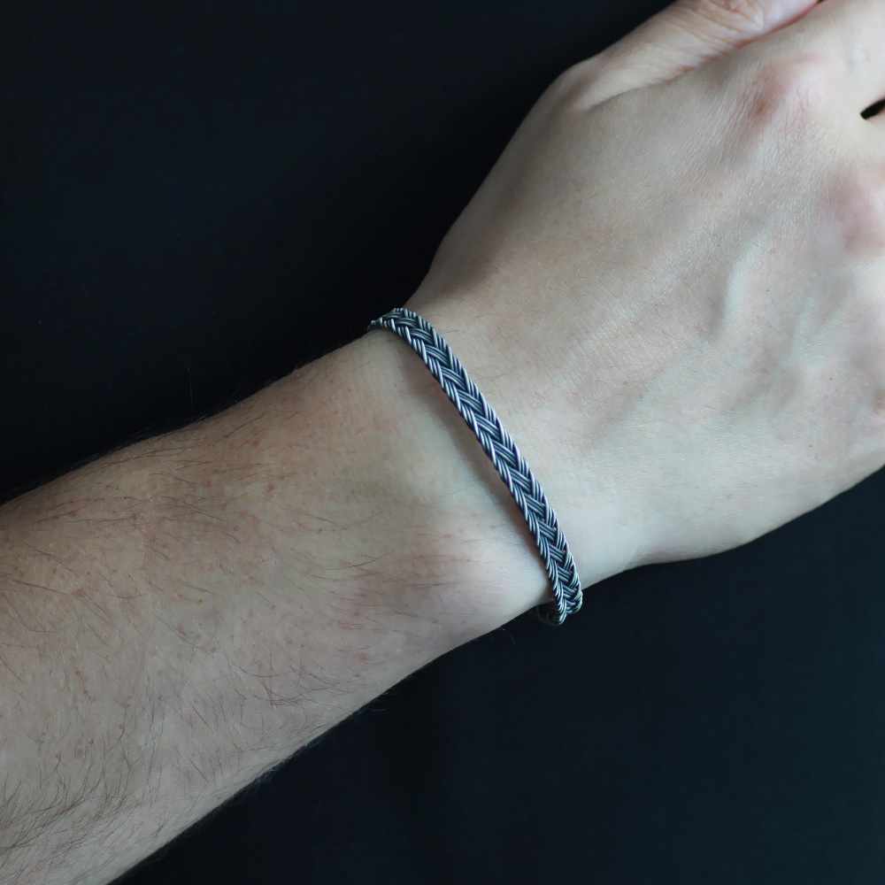 El İşçiliği Modern Tasarım 1000 Ayar Gümüş Kazaz Erkek Bileklik - 2