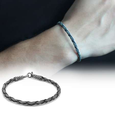 El İşçiliği 4 lü Örgü Tasarım 1000 Ayar Gümüş Kazaz Erkek Bileklik - Tesbihane