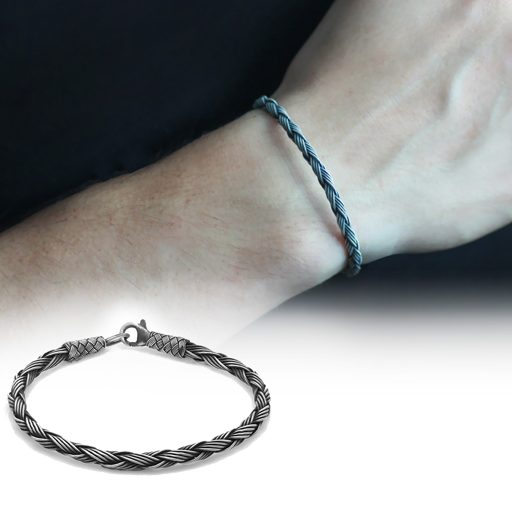 El İşçiliği 4 lü Örgü Tasarım 1000 Ayar Gümüş Kazaz Erkek Bileklik - 1