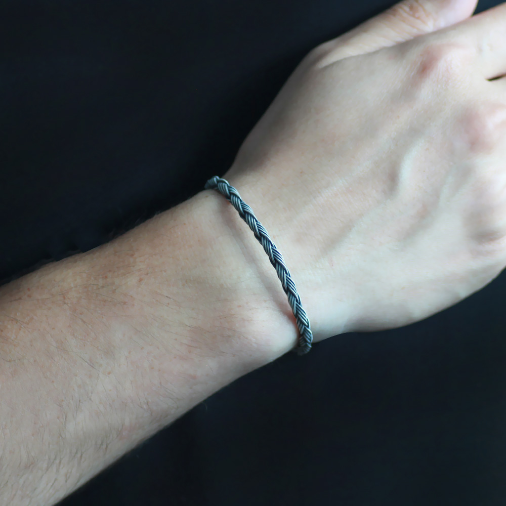 El İşçiliği 4 lü Örgü Tasarım 1000 Ayar Gümüş Kazaz Erkek Bileklik - 2