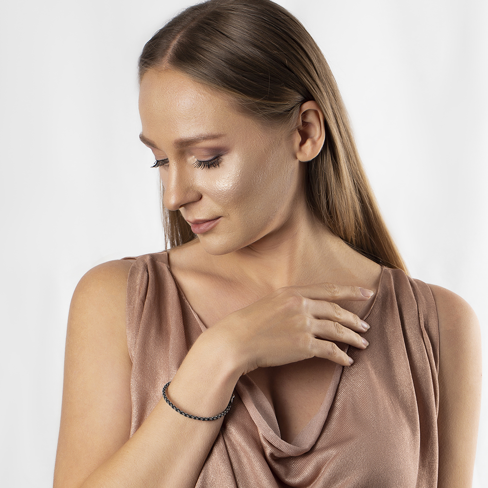 El İşçiliği 2 li Örgü Tasarım 1000 Ayar Gümüş Kazaz Kadın Bileklik - 2