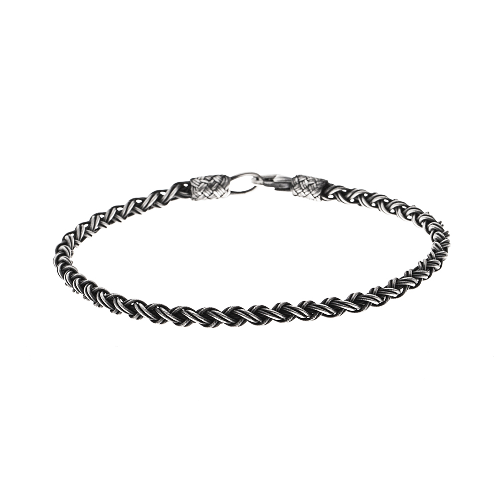 El İşçiliği 2 li Örgü Tasarım 1000 Ayar Gümüş Kazaz Kadın Bileklik - 5