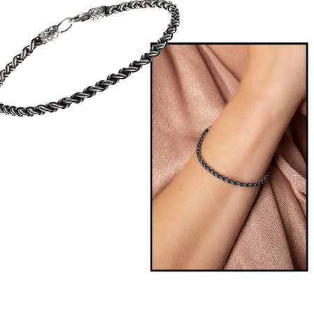 El İşçiliği 2 li Örgü Tasarım 1000 Ayar Gümüş Kazaz Kadın Bileklik - Tesbihane