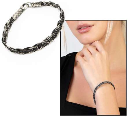 El İşçiliği Özel Tasarım 1000 Ayar Gümüş Kazaz Kadın Bileklik - Tesbihane