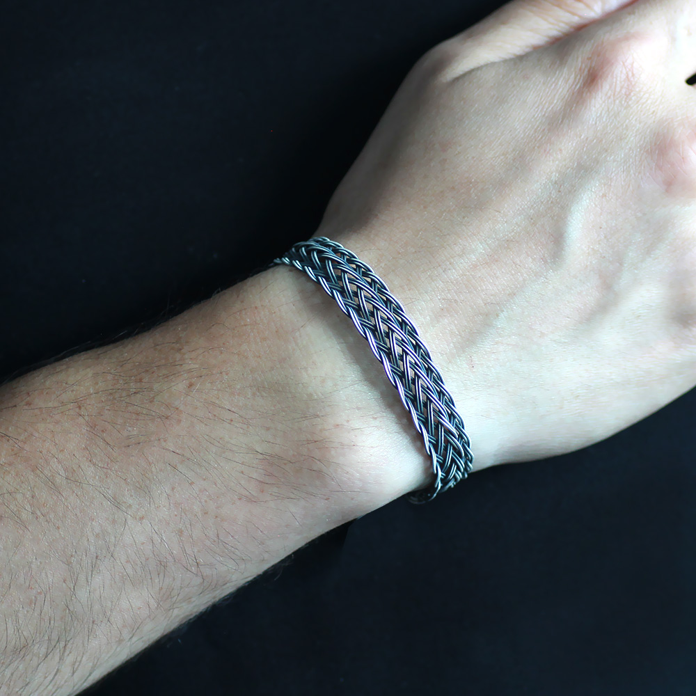 El İşçiliği Özel Tasarım Avangard 1000 Ayar Gümüş Kazaz Erkek Bileklik - 1