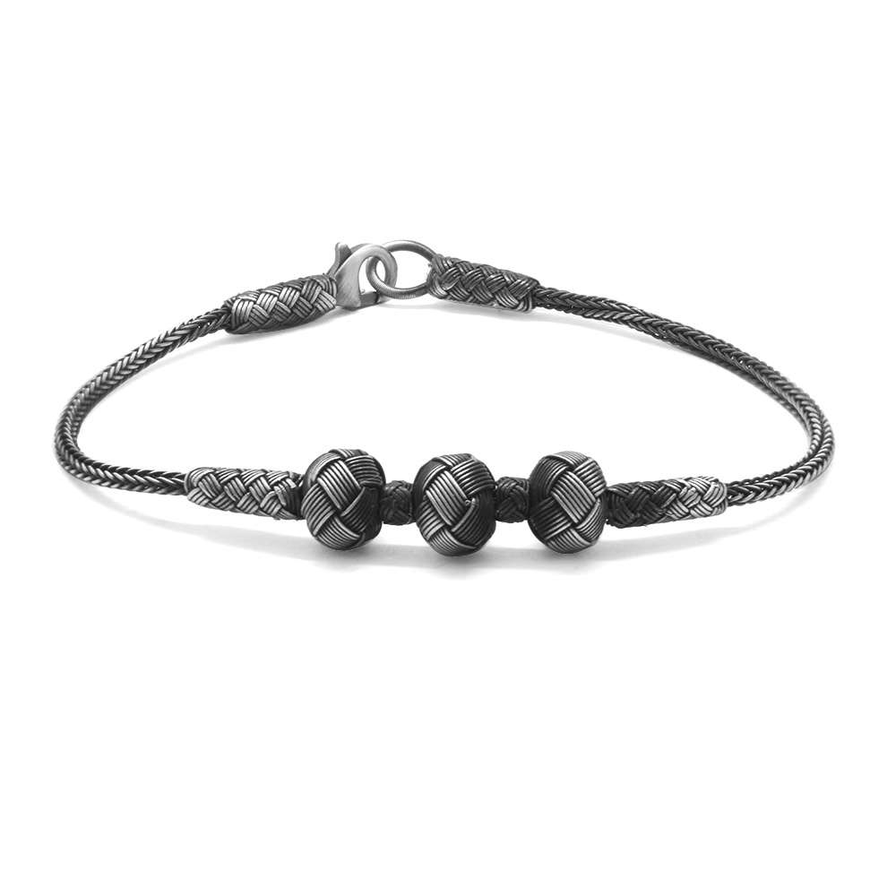 El İşçiliği Sıralı Küre Tasarım 1000 Ayar Gümüş Kazaz Bileklik - 3