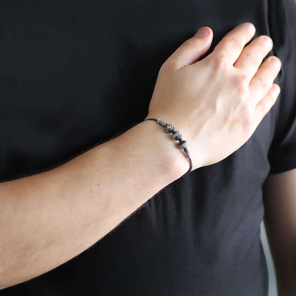 El İşçiliği Sıralı Küre Tasarım 1000 Ayar Gümüş Kazaz Bileklik - 2