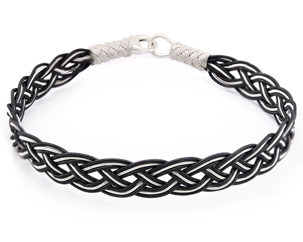 El İşçiliği Siyah Beyaz 1000 Ayar Gümüş Kazaz Bayan Bileklik - 2