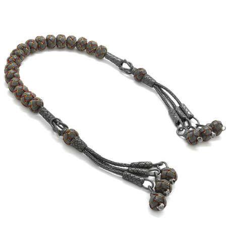 El İşçiliği Tekerlek Kesim Kırmızı-Sarı Geçişli Gri Renk 1000 Ayar Gümüş Zaza-Kazaz Tesbih - Tesbihane