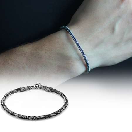 El İşçiliği Thick Foxtail Tasarım 1000 Ayar Gümüş Kazaz Erkek Bileklik - Tesbihane