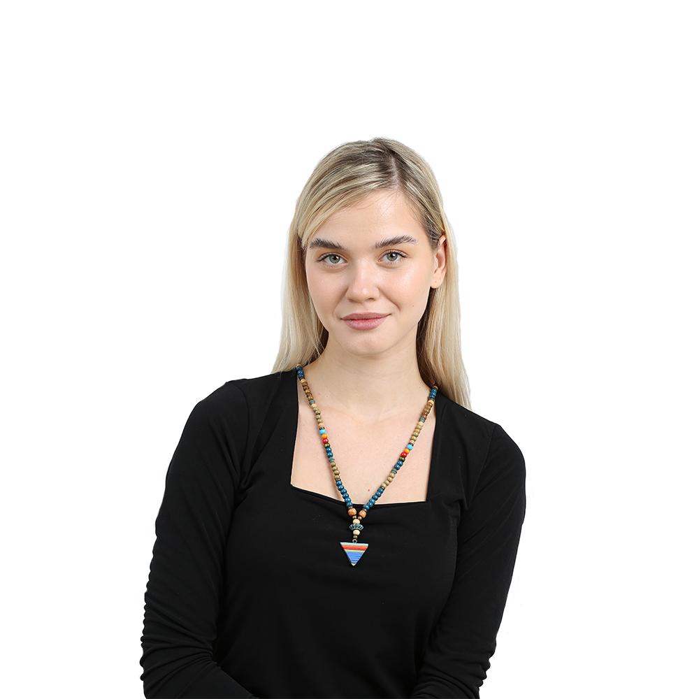 El Yapımı Etnik Ahşap Kombinli Mavi Renk Geçişli Mızrak Uçlu Otantik Kolye - 5