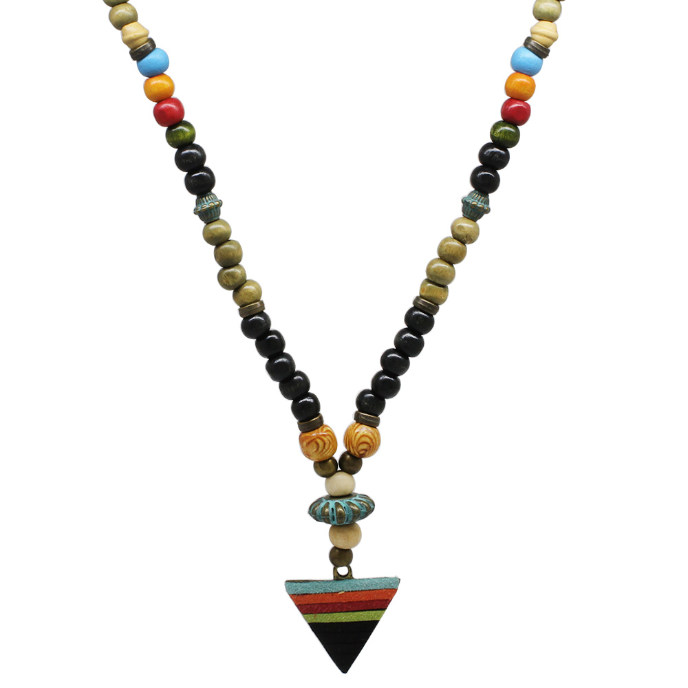 El Yapımı Etnik Ahşap Kombinli Siyah Renk Geçişli Mızrak Uçlu Otantik Kolye - 7