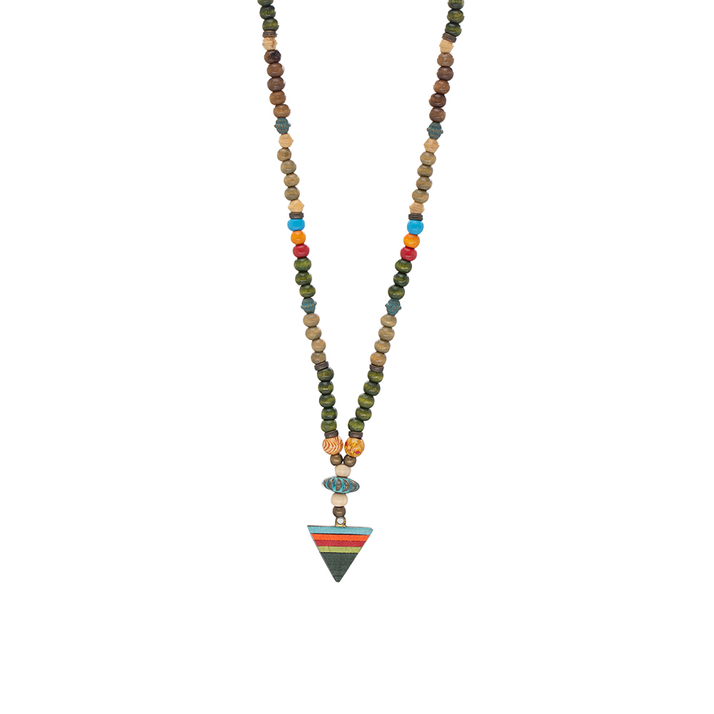 El Yapımı Etnik Ahşap Kombinli Yeşil Renk Geçişli Mızrak Uçlu Otantik Kolye - 7
