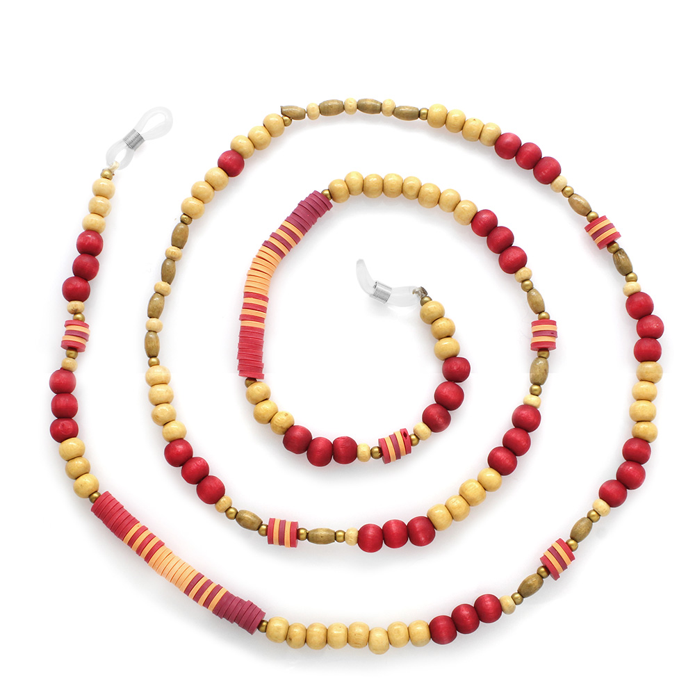 El Yapımı Kırmızı Renk Geçişli Etnik Ahşap Kombinli Otantik Gözlük Askısı - 2