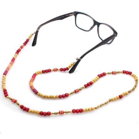 El Yapımı Kırmızı Renk Geçişli Etnik Ahşap Kombinli Otantik Gözlük Askısı - Tesbihane