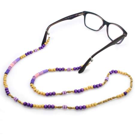 El Yapımı Mor Renk Geçişli Etnik Ahşap Kombinli Otantik Gözlük Askısı - Tesbihane
