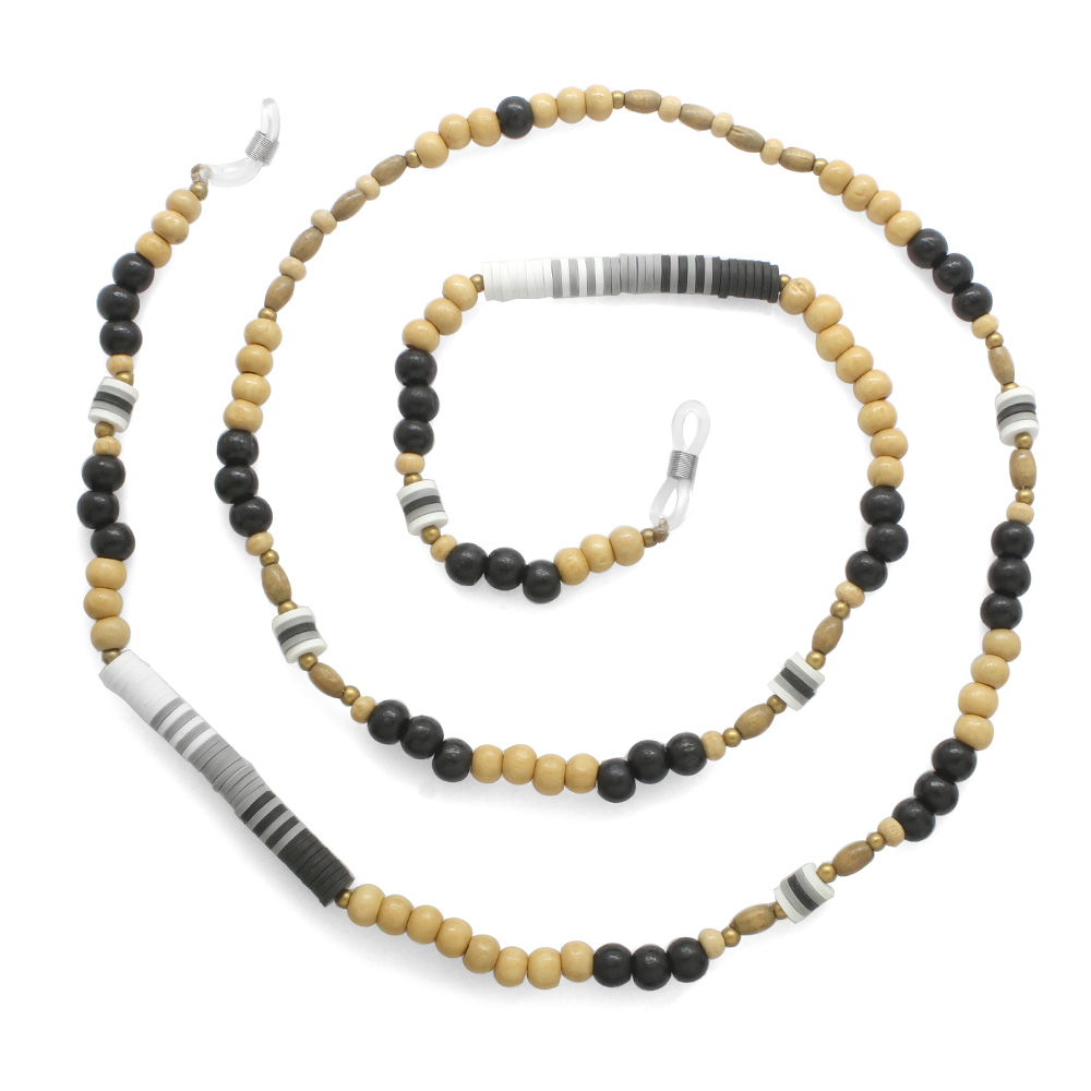 El Yapımı Siyah Beyaz Renk Geçişli Etnik Ahşap Kombinli Otantik Gözlük Askısı - 2