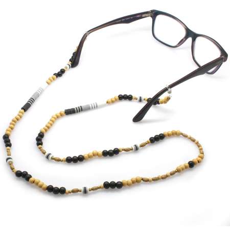 El Yapımı Siyah Beyaz Renk Geçişli Etnik Ahşap Kombinli Otantik Gözlük Askısı - Tesbihane