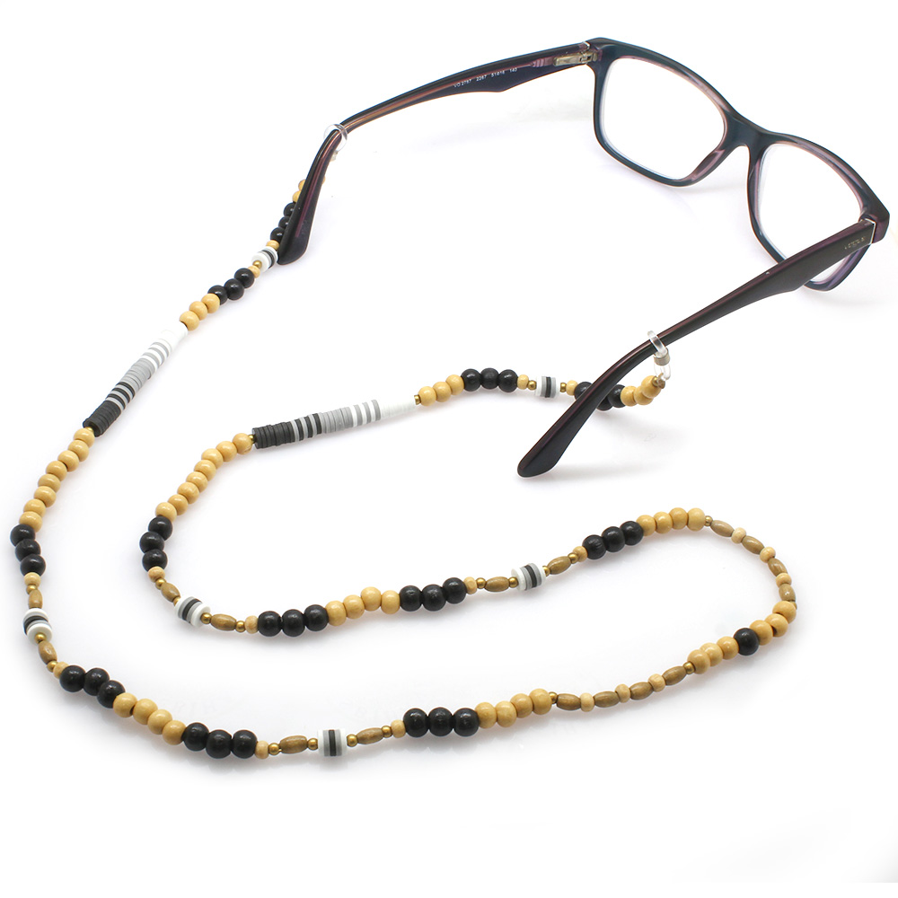 El Yapımı Siyah Beyaz Renk Geçişli Etnik Ahşap Kombinli Otantik Gözlük Askısı - 1