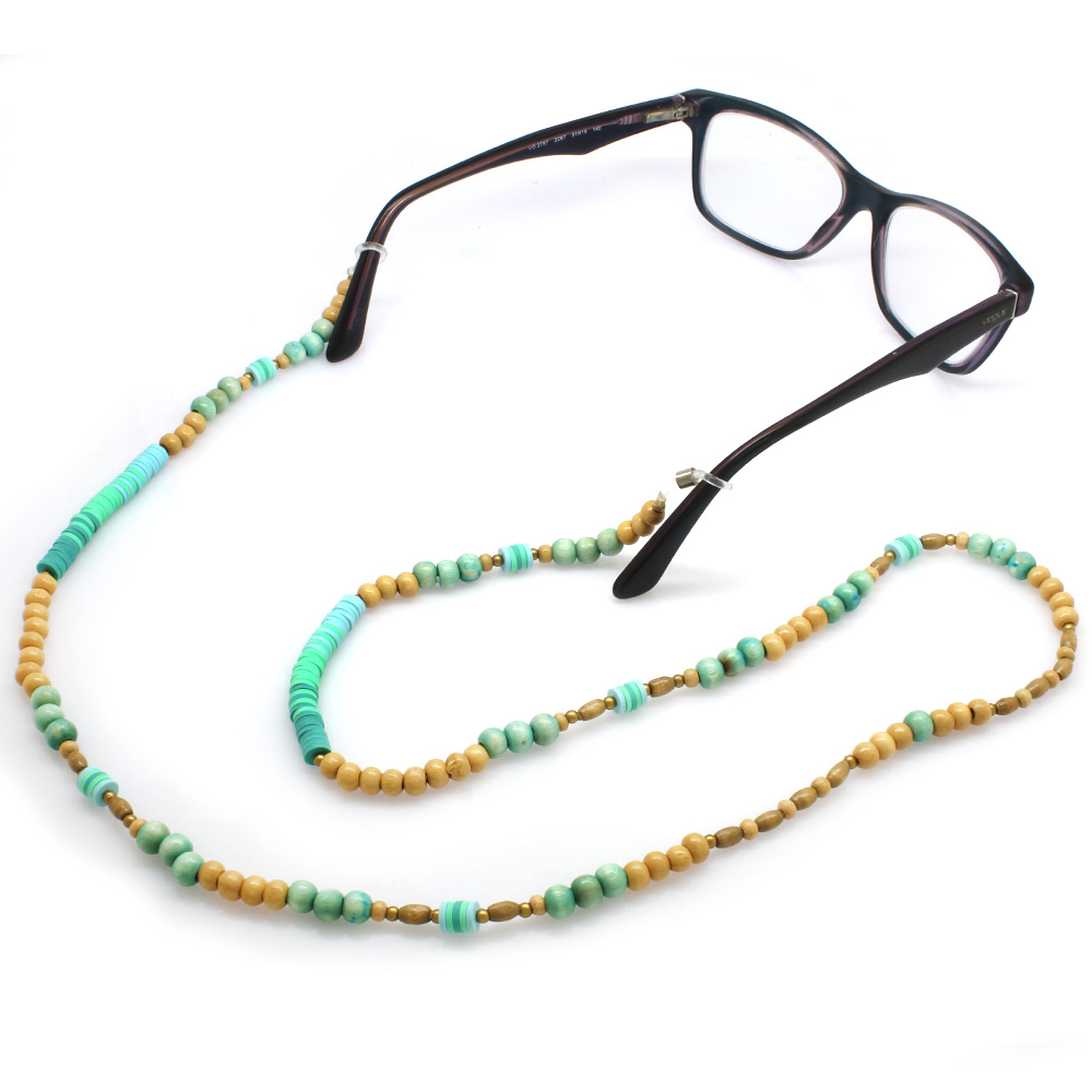 El Yapımı Turkuaz Renk Geçişli Etnik Ahşap Kombinli Otantik Gözlük Askısı - 1