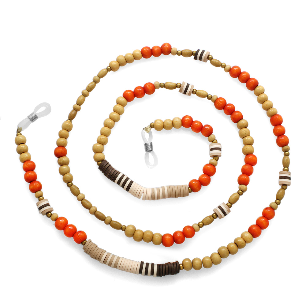 El Yapımı Turuncu Renk Geçişli Etnik Ahşap Kombinli Otantik Gözlük Askısı - 2