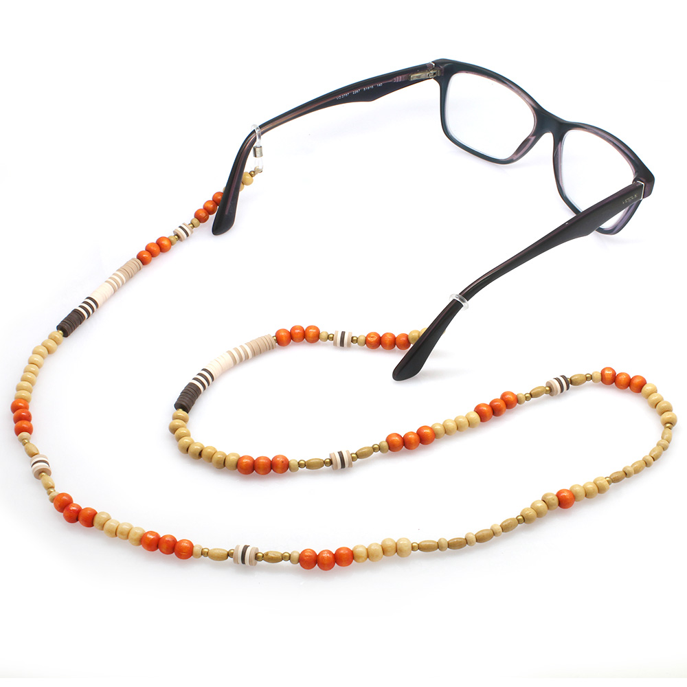El Yapımı Turuncu Renk Geçişli Etnik Ahşap Kombinli Otantik Gözlük Askısı - 1