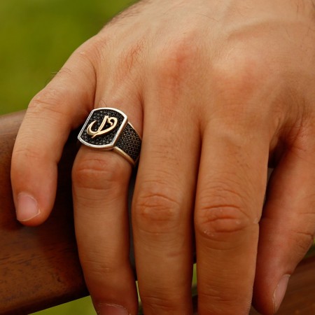 Elif Vav Yazılı Zirkon Taşlı Gümüş Yüzük - Tesbihane