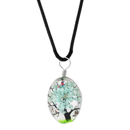 Elips Tasarım Beyaz Çiçekli Doğa Temalı El Yapımı Natural Reçine Kolye - Tesbihane