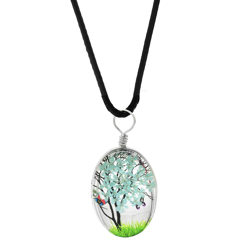 Elips Tasarım Beyaz Çiçekli Doğa Temalı El Yapımı Natural Reçine Kolye - 2