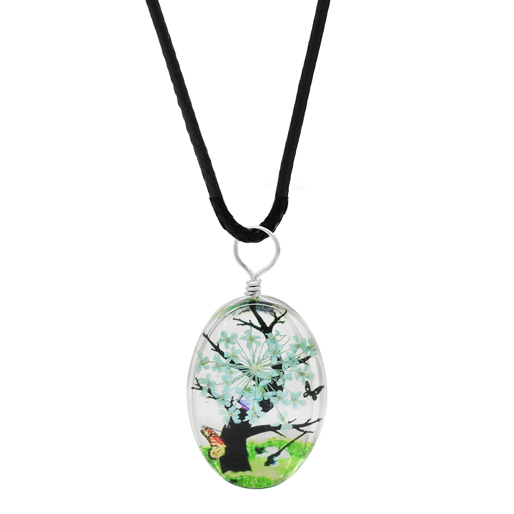 Elips Tasarım Beyaz Çiçekli Doğa Temalı El Yapımı Natural Reçine Kolye - 3