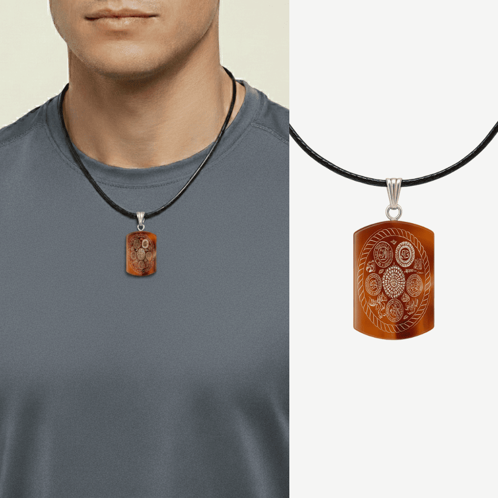 Erkek Akik Doğaltaş Cevşen Kolye - Celcelutiye Duası Yazılı - Dikdörtgen Tasarım - Kırmızı Renk - 1