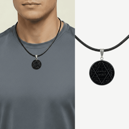 Erkek Akik Doğaltaş Cevşen Kolye - Mührü Süleyman ve Duası Yazılı - Oval Tasarım - Siyah Renk - Tesbihane