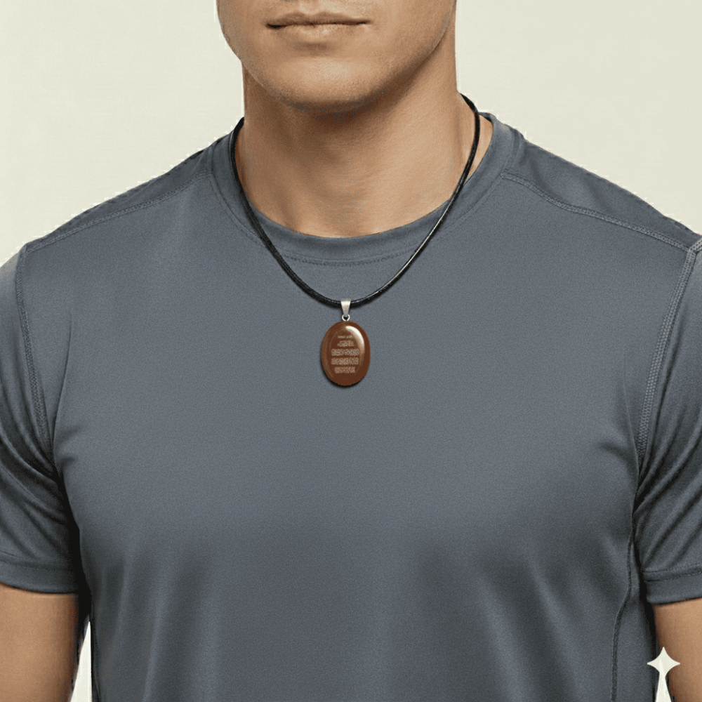 Erkek Akik Doğaltaş Cevşen Kolye - Üzeri Nazar Ayeti Yazılı - Elips Tasarım - Kırmızı Renk - 2