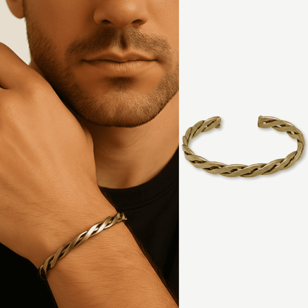 Erkek Bakır Bileklik - Otantik Burma Model - Ayarlanabilir Yapı - 1