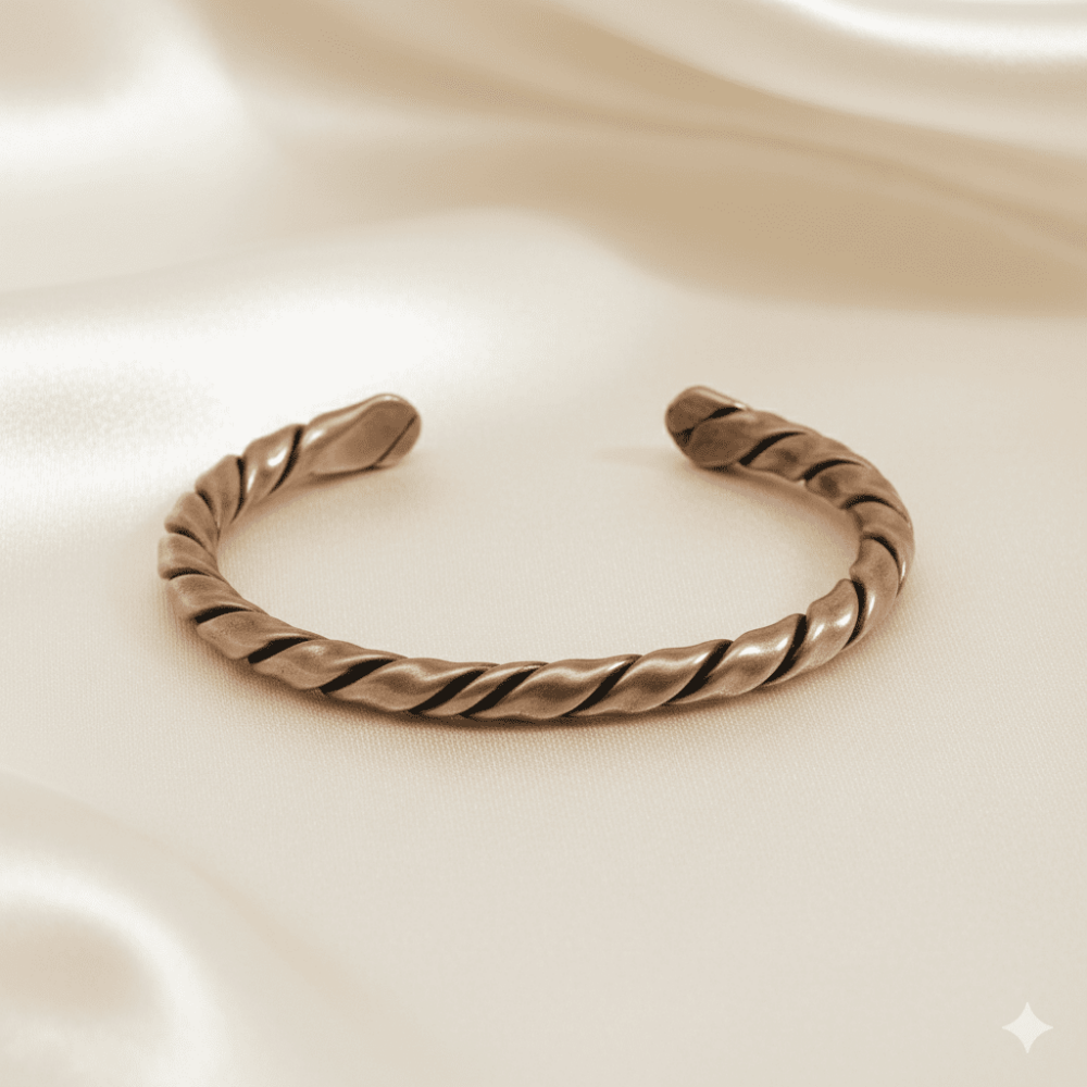 Erkek Bakır Bileklik - Otantik Oval Burma Tasarım - Ayarlanabilir Yapı - 3