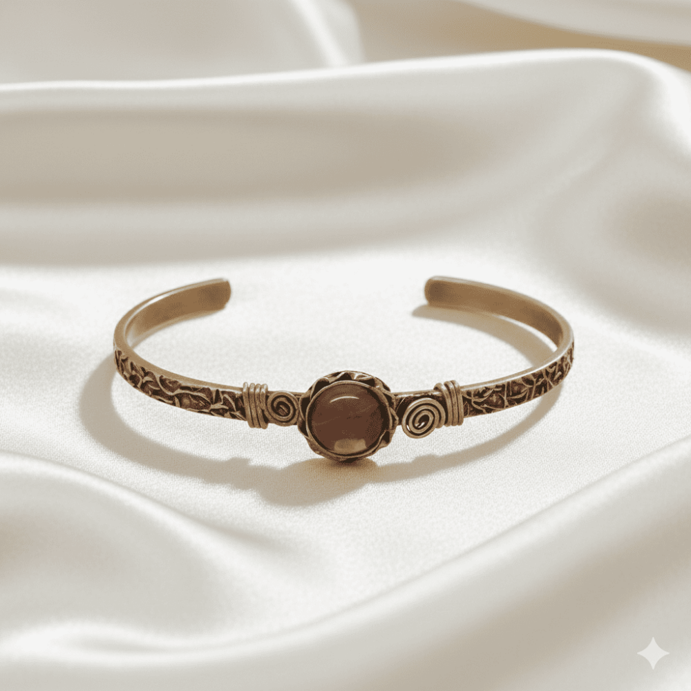 Erkek Bakır Bileklik - Pembe Kuvars Doğaltaşlı - Otantik Tasarım - Ayarlanabilir Yapı - 3