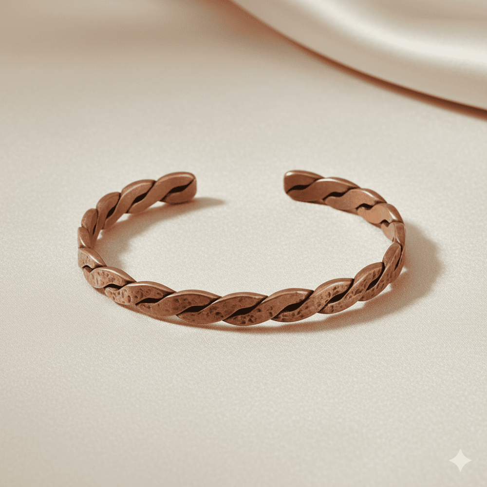 Erkek Bakır Bileklik - Taşlamalı Burma Model - Otantik Tasarım - Ayarlanabilir Yapı - 3