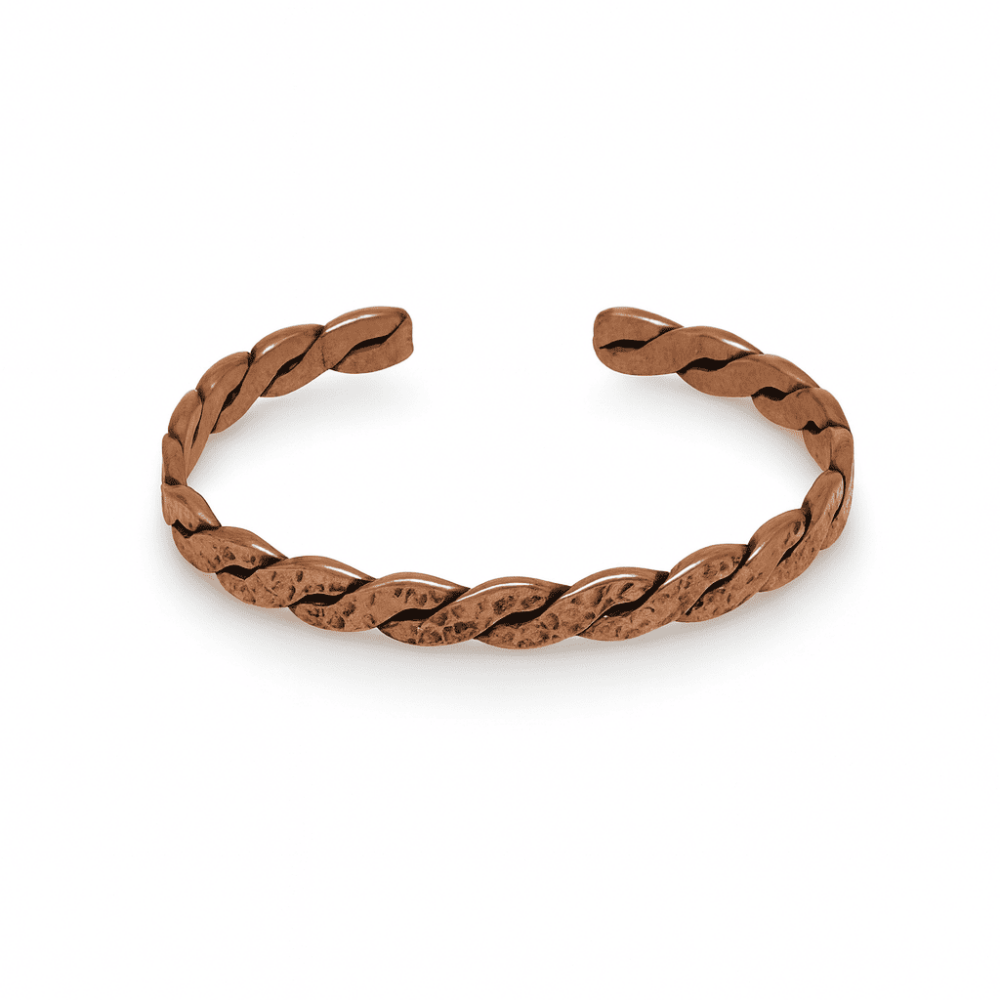 Erkek Bakır Bileklik - Taşlamalı Burma Model - Otantik Tasarım - Ayarlanabilir Yapı - 4