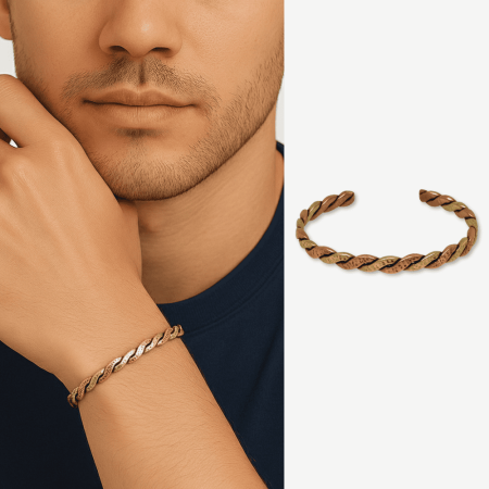 Erkek Bakır Pirinç Bileklik - Taşlamalı Burma Model - Otantik Tasarım - Ayarlanabilir Yapı - Tesbihane