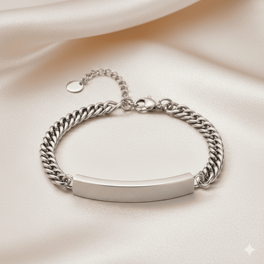 Erkek Çelik Bileklik - İsme Özel Yazılı - Gurmet Model - Gümüş Renk - 6