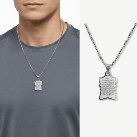 Erkek Çelik Kolye - Ayetel Kürsi Yazılı - Kişiye Özel - Gümüş Renk - Kitabe Tasarım - 60 cm - Tesbihane