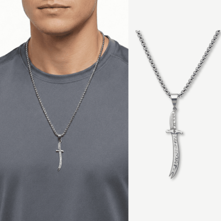 Erkek Çelik Kolye - Kişiye Özel - Ali’den başka yiğit yoktur, Zülfikar’dan başka kılıç yoktur. - Tesbihane