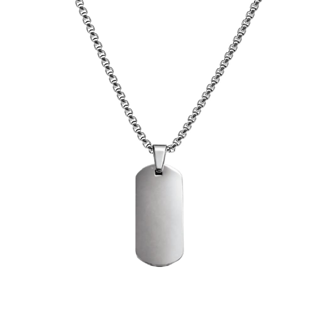 Erkek Çelik Kolye - Kişiye Özel - Gümüş Renk - Oval Dikdörtgen Tasarım - 60 cm - 4