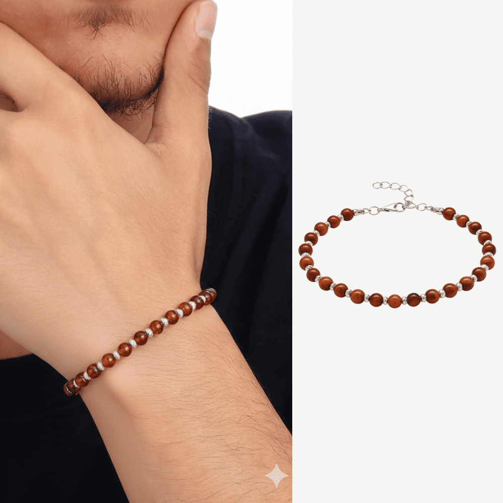 Erkek Doğal Damla Kehribar Bileklik - Bal Rengi - Küre Kesim - Dorika Top Süslemeli - Çelik Zincirli - 1