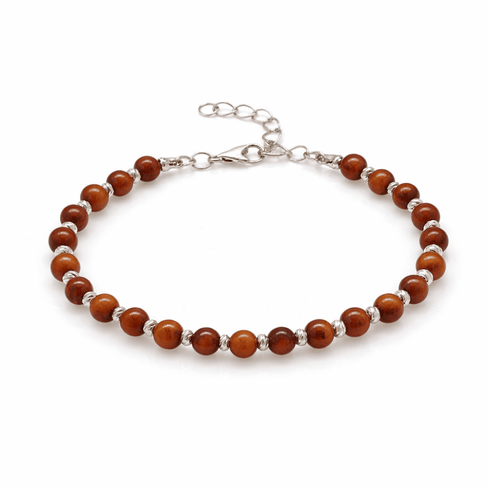 Erkek Doğal Damla Kehribar Bileklik - Bal Rengi - Küre Kesim - Dorika Top Süslemeli - Çelik Zincirli - 4