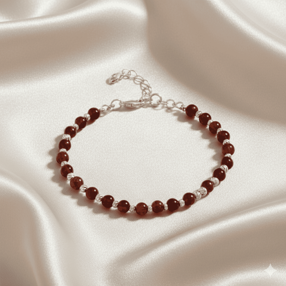 Erkek Doğal Damla Kehribar Bileklik - Kırmızı - Küre Kesim - Dorika Top Süslemeli - Çelik Zincirli - 3