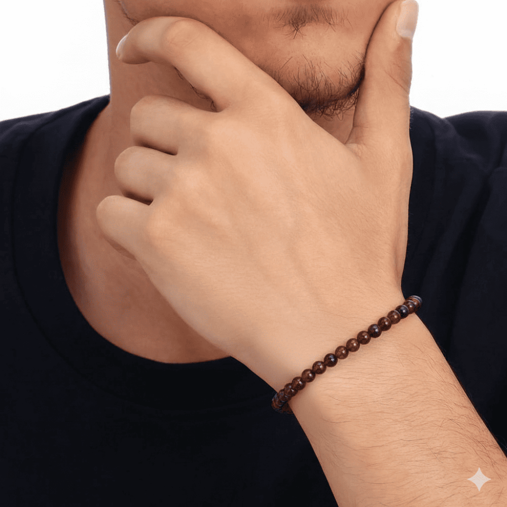 Erkek Doğal Damla Kehribar Bileklik - Koyu Kırmızı - Küre Kesim - Çelik Zincirli - 2